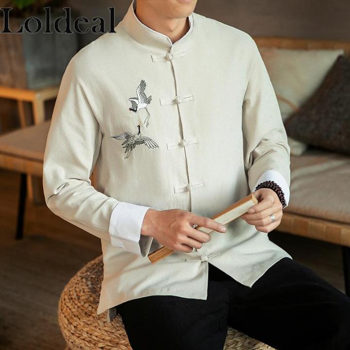 loldeal-จีนแขนยาวเสื้อปุ่มลำลอง-flying-crane-เย็บปักถักร้อยผ้าลินิน-comfort-816