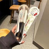 Hello Kitty Sanrio Kawaii Cartoon Cute Portable Travel Out Tableware Chopsticks Spoon Fork Set Anime Toys for Girl Birthday Gift Flatware Sets