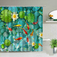 สไตล์จีน Koi Fish พิมพ์ผ้าม่านห้องน้ำหน้าจอผ้ากันน้ำพื้นหลัง Wall Decor ผ้าแขวนผ้าม่าน Gifts