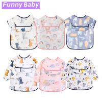 Baby Feeding Bib Waterproof Long Sleeve Apron Childrens Summer Thin Feeding Smock Rice Pocket Feeding Blouse Toddler Kids Bibs Aprons