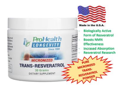 เรสเวอราทอล 98%, ProHealth Longevity, Micronized Trans-Resveratrol, 30 g ชนิดผง