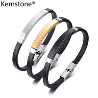 Kemstone หนังสเตนเลส Bend Gold สีดำชุบทองคำสีกุหลาบชายสร้อยข้อมือกำไลข้อมือ