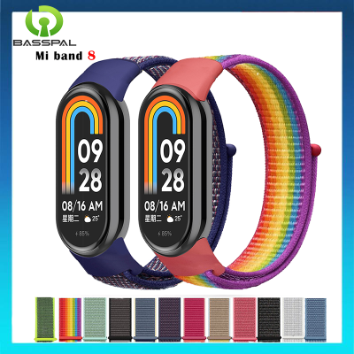 สร้อยข้อมือ BassPal สำหรับ Mi Band 8 7 6สายไนลอนนาฬิกากีฬาห่วงเข็มขัด Pulsera Correa Mi Band 5 6สายรัดข้อมือสำหรับ Xiaomi Mi Band 5 4 3