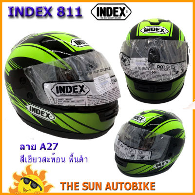 หมวกกันน็อค INDEX 811 ใหม่ 2019 ลาย A27 GRAVITY เขียวสะท้อน (size L: 57-59 cm.) จำนวน 1 ใบ **ของแท้**