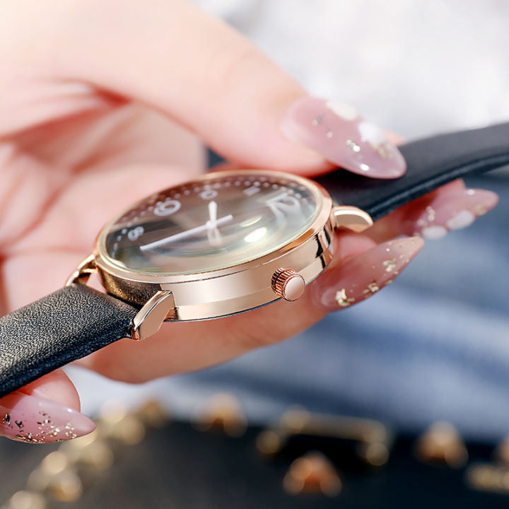 ใหม่แฟชั่นเกาหลีที่เรียบง่ายเข็มขัดนาฬิกาของผู้หญิงสบายๆนักเรียนนาฬิกาควอตซ์นาฬิกาสตรี