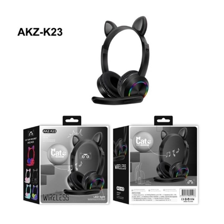 หูฟัง-headphone-akz-k23-หูฟังครอบพร้อมไมค์-หูฟังไร้สายหูฟังแมวน่ารักแบบพับได้-led-ส่องสว่าง