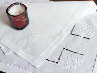 [Camellia Casa]Set of 2pcs100 Handmade Embroidery Hemstitched Placemat/Napkin Pure Linen Vintage Classic Design