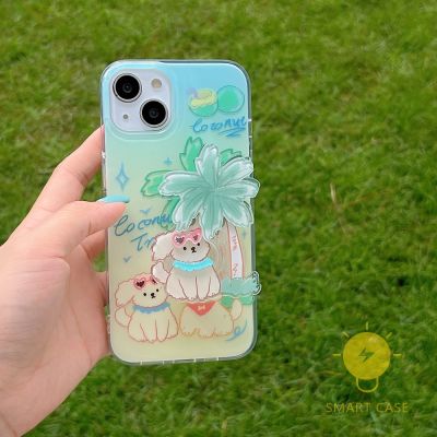 For เคสไอโฟน 14 Pro Max [Puppy Coconut Cute Summer] เคส Phone Case For iPhone 14 Pro Max Plus 13 12 11 For เคสไอโฟน11 Ins Korean Style Retro Classic Couple Shockproof Protective TPU Cover Shell