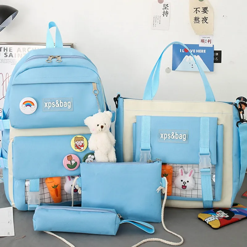 Fashion 4PCS Set Teenager Girls Laptop Canvas Backpacks School