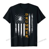 Vintage Usa Drummer American Flag Drums Patriotic Cool Gift T-Shirt Camisas Men Street Tshirts Company T Shirt Cotton Men Casual