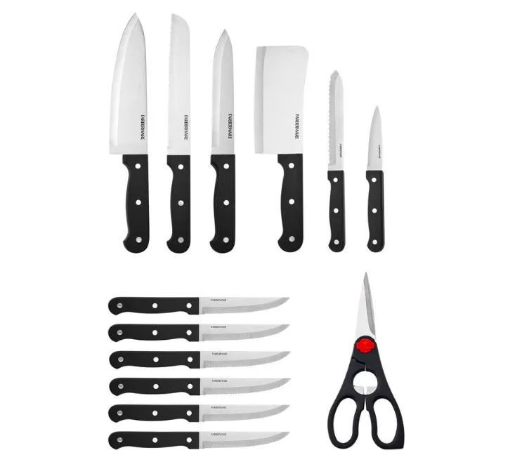 Farberware Edgekeeper Triple Riveted Knife Block Set with Built in  Sharpener, 14-Piece, White