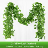 ✶❦ 2.1M Artificial Plant Green Ivy Leaf Garland Silk Wall Hanging Vine Home Garden Decoration Wedding Party DIY Fake Wreath Leaves