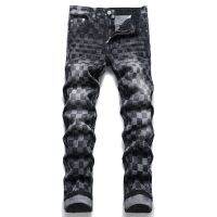 【CW】 New Punk Men  39;s Jeans Fashion Checked Cotton Trousers Mid Waisted Pants