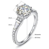 Certified 2 Carat 8mm Moissanite Diamond Ring Female Pure 925 Silver Wedding Promise Cute Woman Jewelry Platinum Plated