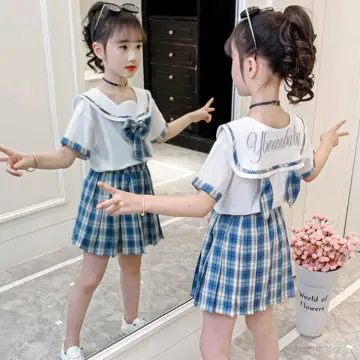 2PCS Women School Girls Uniform Students Costume Shirts+Skirt Outfit Cute  Dress