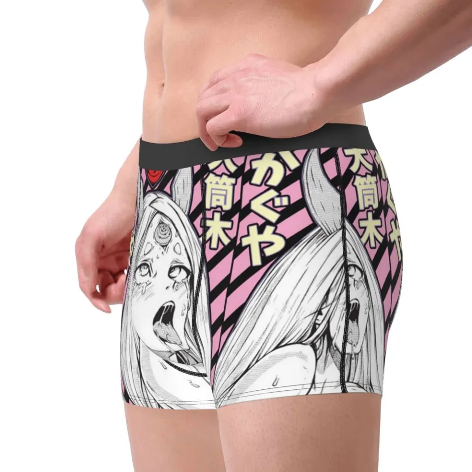Men Underwear Boxer Briefs Cotton Low-waist Cartoon Anime Plants Plaid  Printing Underpants color