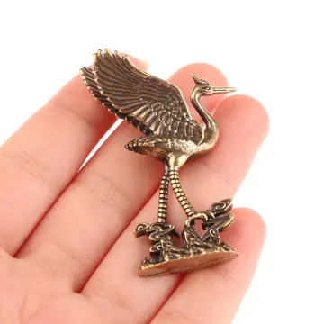 1PCS Antique Brass Eagle Crane Statue Small Ornaments Vintage