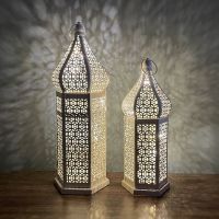 Eid Mubarak Lantern Light White Hollow Out LED Light Home Decoration for Islam Muslim Ramadan Kareem Wedding Party Ornaments