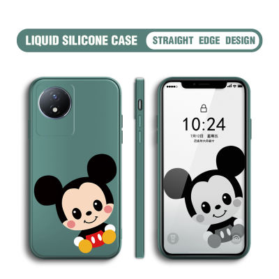 GGK เคสสำหรับ Vivo Y02 Y02A Y02T การ์ตูนมิกกี้เมาส์ปลอกซิลิโคนของเหลวทรงสี่เหลี่ยมดั้งเดิมคลุมทั้งหมดกล้องเคสป้องกันทนแรงกระแทก