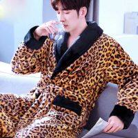 Coral Fleece Male Robe Autumn Winter Flannel Warm Sleepwear Men Thicken Bathrobe Lounge Nightgown Oversized Leisure Home Clothes