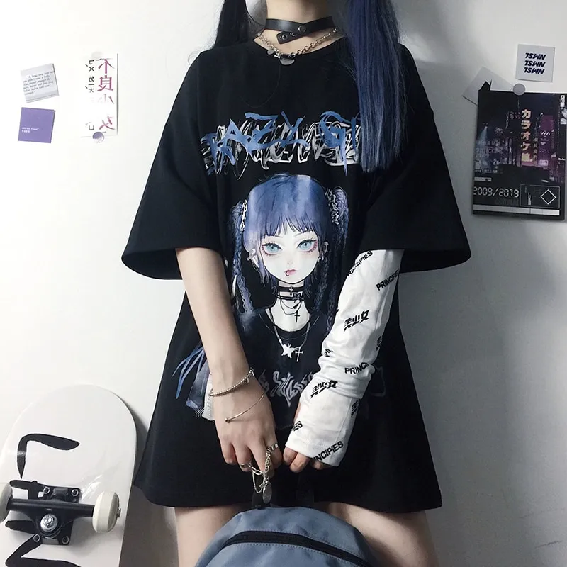  Sad Girl Goth Harajuku Grunge Aesthetic Anime Dark Art  Sweatshirt : Clothing, Shoes & Jewelry
