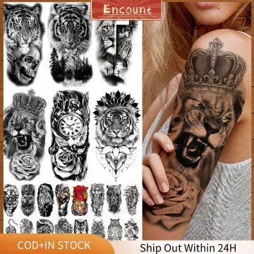 Large Arm Sleeve Tattoo Lion Wolf Waterproof Temporary Sticker Totem Women  Men