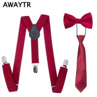 3PCS/Set AWAYTR 2018 Wine Red Color Suspenders Kids Bow Ties Suspenders for Children School Wedding Braces Neckties Boys Clothing