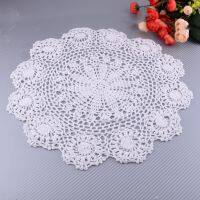 1Pc White Pure Cotton Handmade Crochet Lace Doily Table Placemat Round Flower Coaster Mat Floral Pattern Diameter 40 cm