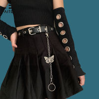 Harajuku Butterfly Punk Belts For Women PU Leather Metal Pin Buckle Belts With Chain Girls Female Jeans Skirt Waist Belt