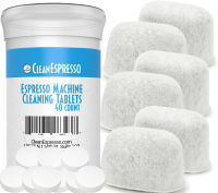 CleanEspresso Espresso Machine Cleaning Tablets and Filters For Breville Espresso Machines (40 Tablets + 6 Filters) - 2 Gram Cleaning Tablets &amp; Replacement Water Filter - Espresso Cleaner Accessories