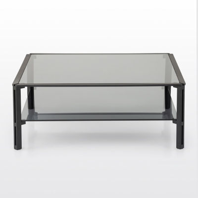 modernform โต๊ะกลาง รุ่น MAILE ขาโครงเหล็กพ่นสีดำ TOPกระจกสีชาเทา