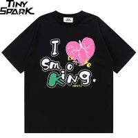 2022 Men Hip Hop Streetwear T-Shirt Smoking Heart Graphic T Shirt Cotton Loose Oversize Tshirt Harajuku Topstees Black Summer 【Size S-4XL-5XL-6XL】