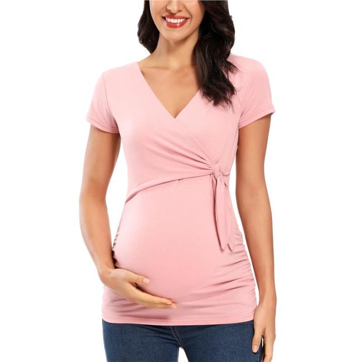liu-amp-qu-เสื้อการพยาบาลตั้งครรภ์คอวีผูกผ้าคลุมด้านหน้าสำหรับคุณแม่-เสื้อผูกคอวีเสื้อผ้าสำหรับสตรีมีครรภ์สำหรับคุณแม่