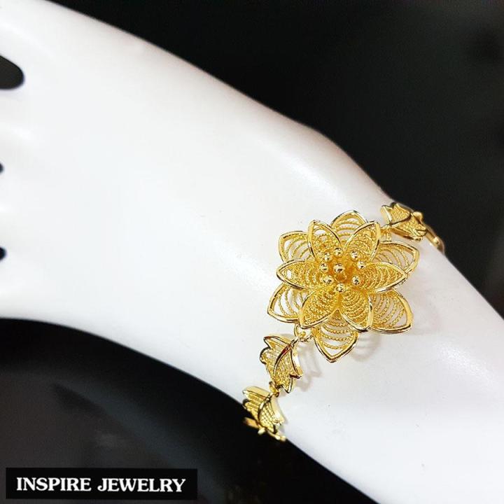 inspire-jewelry-สร้อยข้อมือทอง-รูปดอกไม้-ตัวเรือนรูปใบไม้-หุ้มทองแท้-24k-ขนาด-17cm-งานจิวเวลรี่-งานร้านทอง-พร้อมถุงกำมะหยี่