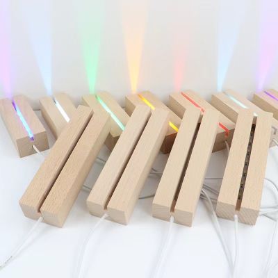 【YF】☒  Led Lamp Base Rectangle Beech Wood USB Powered Warm Lights Lighting Accessories