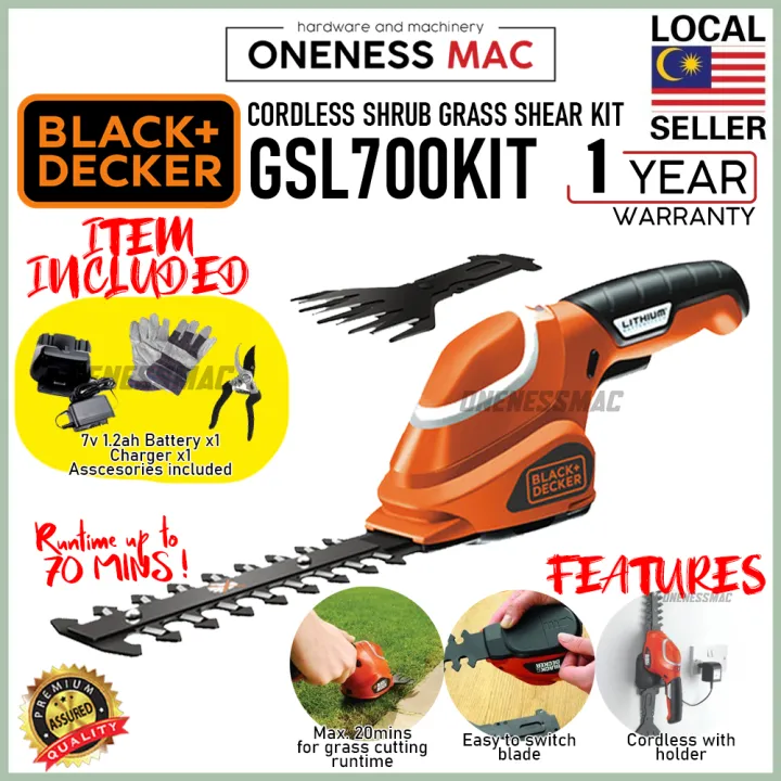 ''BLACK & DECKER'' CORDLESS SHRUB & GRASS SHEAR KIT 7V / 1.2AH ...