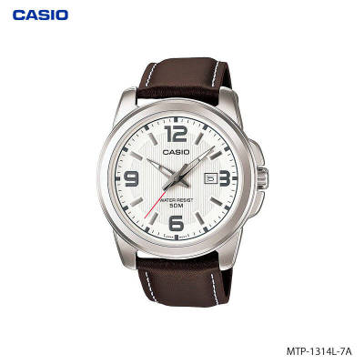 Casio นาฬิกาข้อมือผู้ชาย สีน้ำตาล สายหนัง รุ่น MTP-1314L-7AV
