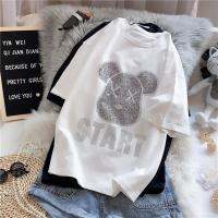 COD DSFERTRETRE 3 Colors Fashionable Bear Print Short-sleeved T-shirt Loose Sequined Tops