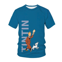 Round [high Quality] Summer Mens Neck Adventure T-shirt Tintin Short Sleeve 3d Digital Printing Short Sleeve Fashion Versatile