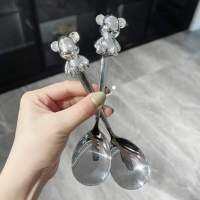 Net Red Spoon Creative Fruit Fork Cute Bear Stainless Steel Spoon Western Food Spoon Soup Spoon Dessert Spoon Round Spoon Serving Utensils