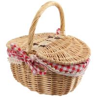 Country Style Wicker Picnic Basket Hamper with Lid and Handle &amp; Liners for Picnics, Parties and BBQs