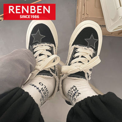 รองเท้าผ้าใบดาวแพลตฟอร์มรองเท้าผ้าใบสีดำสำหรับนักเรียนดีไซน์เฉพาะกลุ่ม RENBEN รองเท้าผู้หญิง