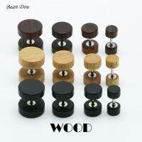 1pair Fashion Wooden Ear Studs Earrings Natural Brown Black 6mm 8mm 10mm 12mm Punk Barbell Fake Ear Plugs Brincos For Men Women