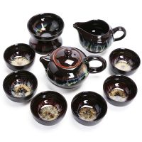 ♀℡ The new gold glaze ceramic kung fu tea set home complete of kiln-turned teapot teacup high-end gift maker