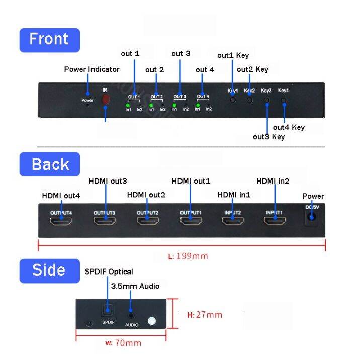 2x4สวิทช์เมทริกซ์-hdmi-4k-60hz-พร้อม-spdif-เครื่องแยกสัญญาณเสียง-matrix-ตัวแยกตัวสลับ-hdmi-2-in-4-hdcp2-2อะแดปเตอร์ภาพและเสียง