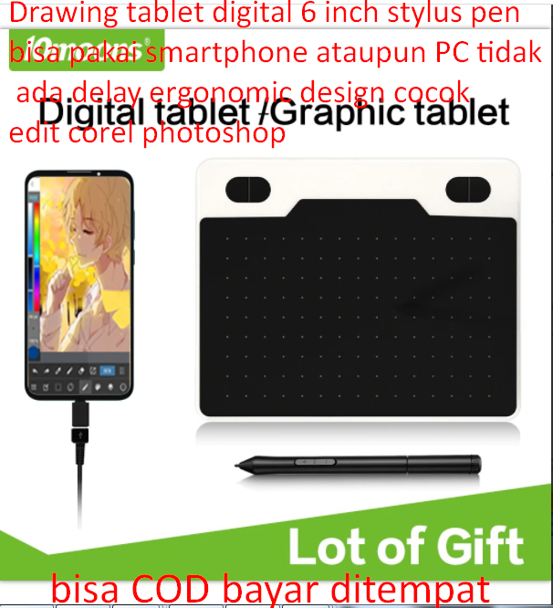 Drawing tablet digital 6 inch stylus pen bisa pakai smartphone ataupun