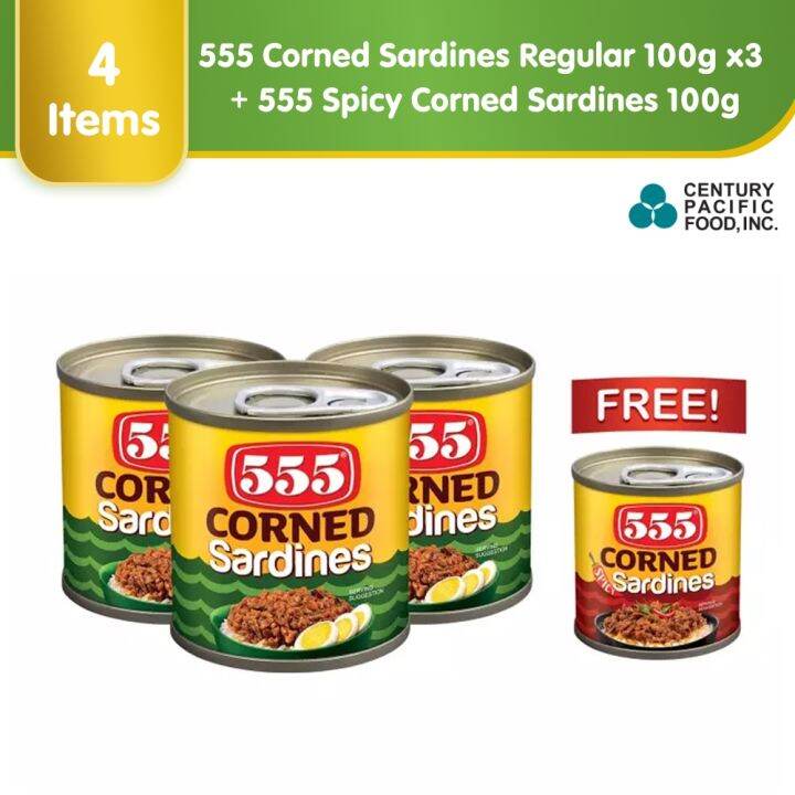 555 Corned Sardines Regular 100g x3 + 555 Spicy Corned Sardines 100g