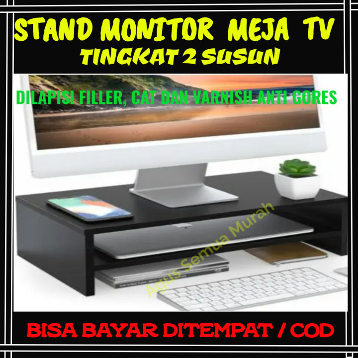 Meja Tv Stand Penyangga Tatakan Dudukan Holder Laptop Rak Monitor Kayu Murah Leptop Tingkat