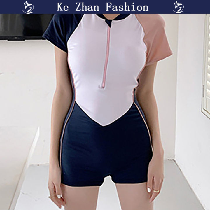 ke-zhan-ชุดว่ายน้ำวันพีซผู้หญิง-กางเกงว่ายน้ำแบบชิ้นเดียวแขนสั้นซานแบบอนุรักษ์นิยมสำหรับว่ายน้ำในฤดูร้อน-zhan-hoke-zhan-spinke-zhan-beach