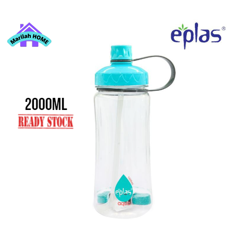 Eplas 2000ml Big Water Bottle With Straw & Strip, Water Tumbler, Botol 